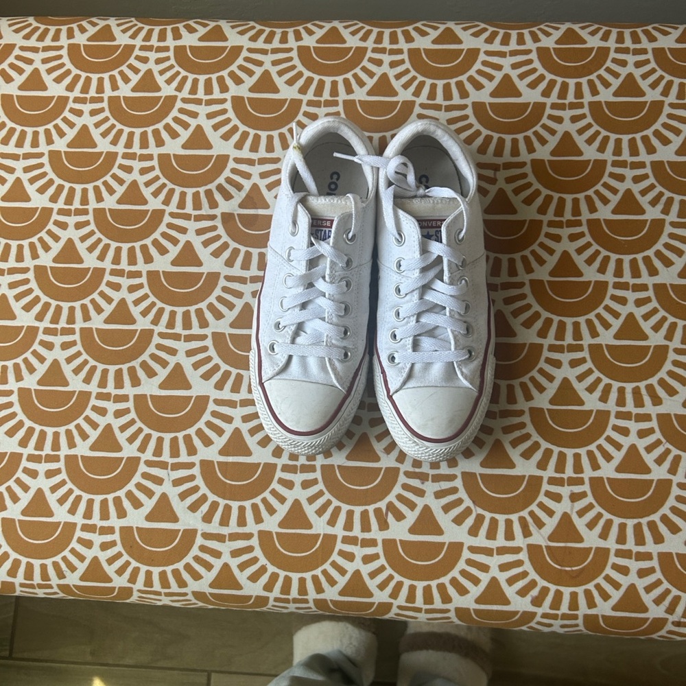White Low-Top Sneakers with Red Accents